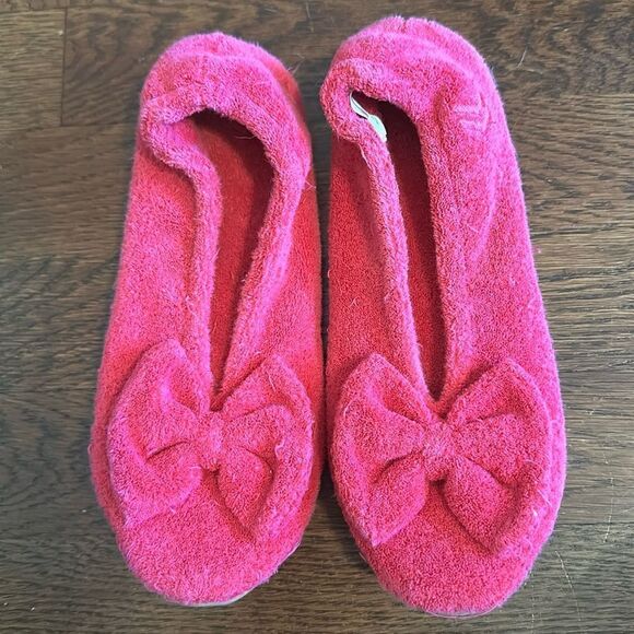 Vintage Danskin pink terry cloth slippers with bows on toes - Picture 1 of 9